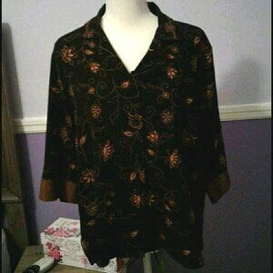 BonWorth Black & Taupe Boho Chic Floral Button Down Top
